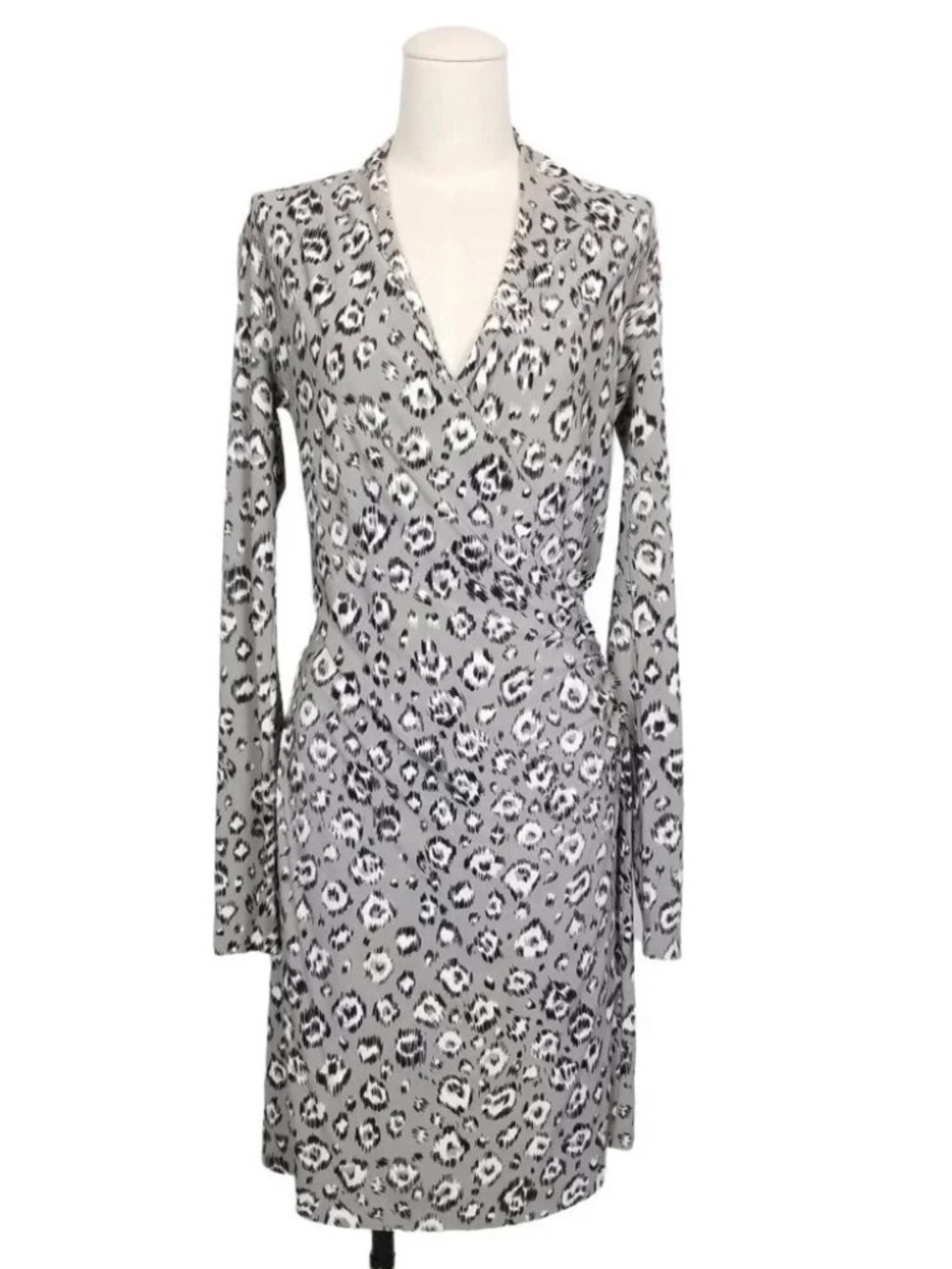 Norma Kamali Gray Leopard Faux Wrap Dress XL/XG